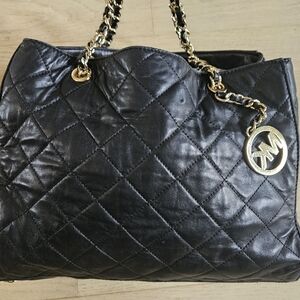 Michael Kors Black Quilted Leather Shoulder Bag with Gold Chain